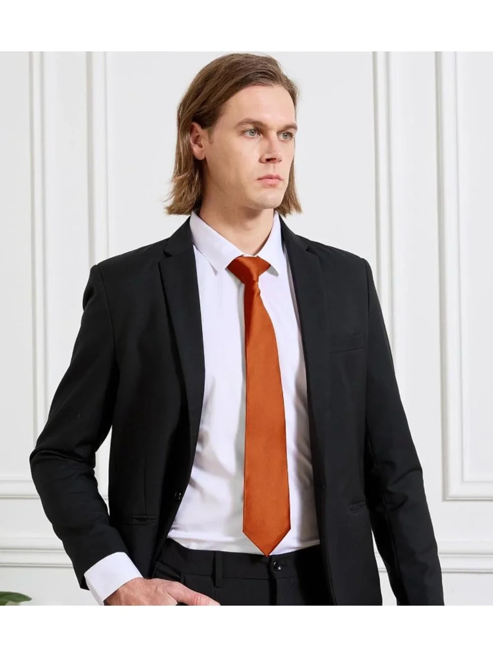 Men's Rust Solid Microfiber Plain Formal Silk Necktie For Business Dress Tie